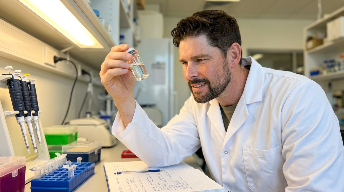 Peptide researcher in laboratory