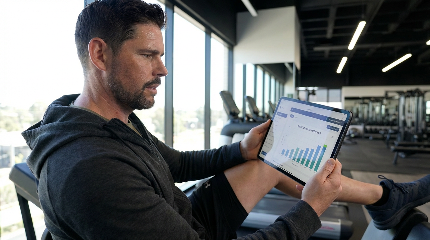 Fitness progress tracking tablet gym