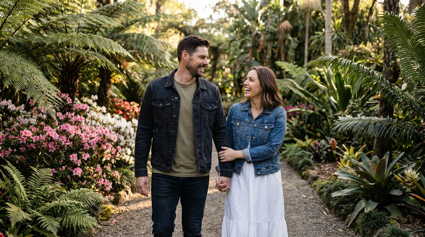 Couple wellness connection botanical garden