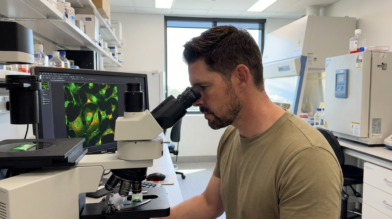 Cell biology research fluorescence microscopy