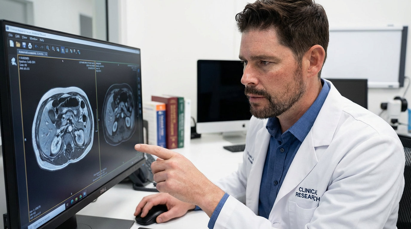 Clinical researcher analyzing body composition MRI