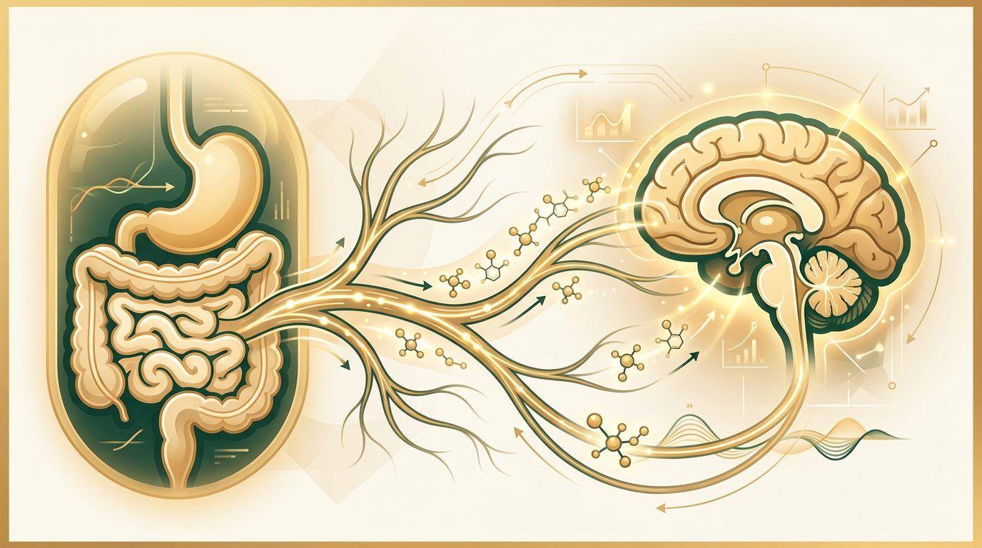 Gut-brain axis illustration showing GLP-1 pathway