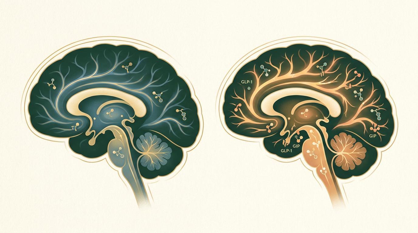 Illustration of neural pathway modulation by GLP-1 receptor agonists in the brain