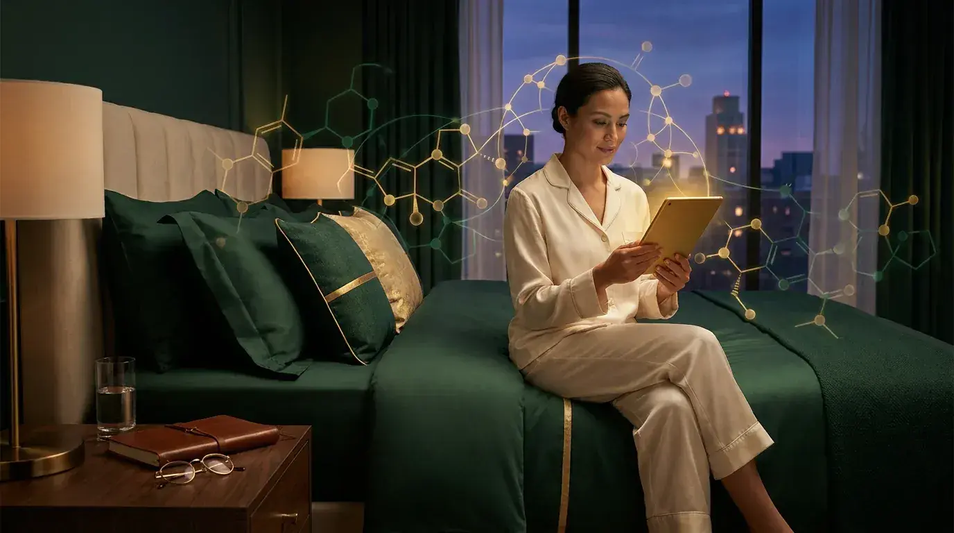 Editorial image representing the balance between peptide therapy and sleep quality